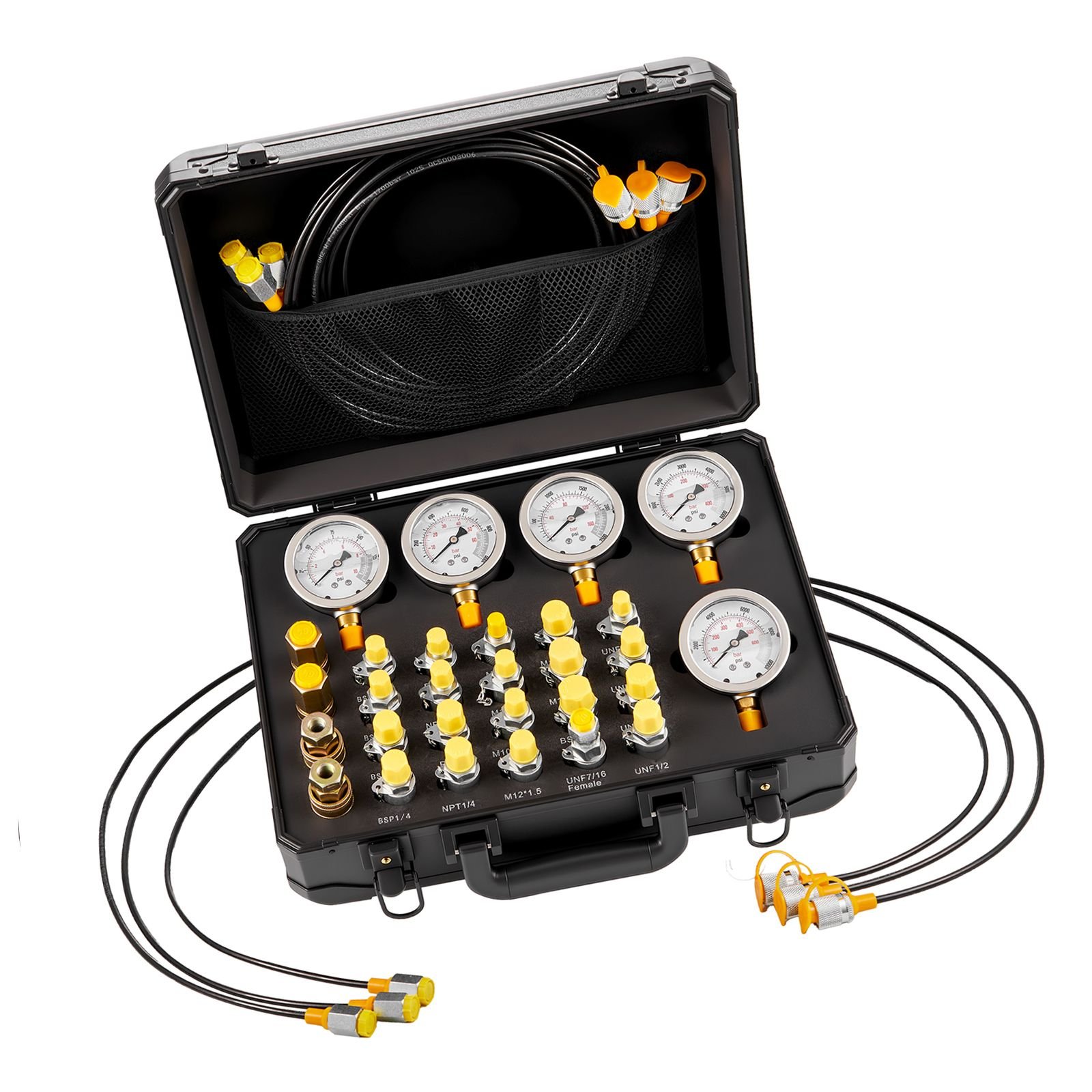 hydraulic pressure test kit 150900230060009000 psi 1060160400600 bar hydraulic gauge kit 5 gauges 20 couplings 4 quick release couplers 3 hoses for excavator construction machinery.jpg