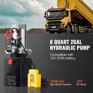 Hydraulic Pump, 8 Quart Dump Trailer Pump, Single Acting Hydraulic Power Unit, 3200 PSI Max Relief Pressure, 0.91 GPM Flow Rate, Hydraulic Pump Power Unit for Dump Trailer Car Lifting