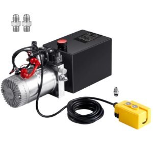Hydraulic Pump, 8 Quart Hydraulic Power Unit, Double Acting Dump Trailer Pump, 0.91 GPM Flow Rate, 3200 PSI Max Relief Pressure, DC 12V Hydraulic Pump for Dump Trailer Car Lifting