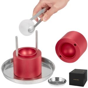Ice Ball Press, 2.4" Ice Ball Maker, Aircraft Al Alloy Ice Ball Press Kit for 60mm Ice Sphere, Ice Press with Tong and Drip Tray, for Whiskey, Cocktail, Bourbon, Scot on Party & Holiday, Red