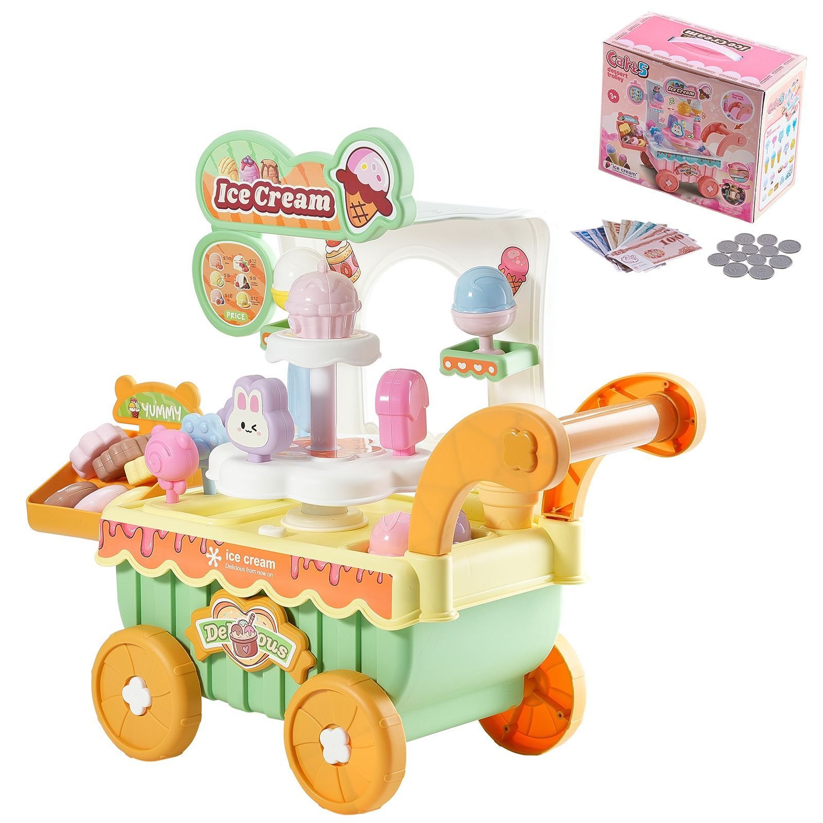 ice cream cart for kids 27 pcs accessories pretend play store with storage trolley with pretend money sound light effects montessori educational ice cream truck toys for toddlers 3.jpg