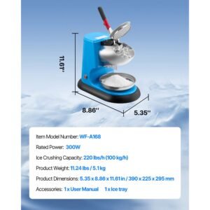 ice crusher machine 220lbs per hour electric 4 blades snow cone maker stainless steel shaved ice machine with bowl and cover 300w 1400rpm ice shaver for home and commercial use blue 2.jpg