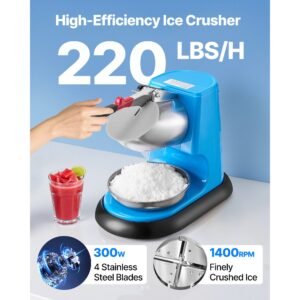 ice crusher machine 220lbs per hour electric 4 blades snow cone maker stainless steel shaved ice machine with bowl and cover 300w 1400rpm ice shaver for home and commercial use blue 3.jpg