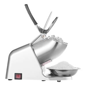 Ice Crusher Machine, 286lbs Per Hour Electric 4 Blades Snow Cone Maker, Stainless Steel Shaved Ice Machine with Bowl and Cover, 300W 2000RPM Ice-Shaver for Home and Commercial Use, Silver