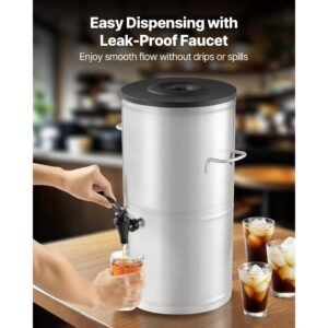 Ice Tea Dispenser, 4 Gal/15L 304 Stainless Steel Beverage Dispenser with Spigot & Handle, Suitable for Hot and Cold Drinks, for Iced Tea Coffee Water in Cafes & Restaurants