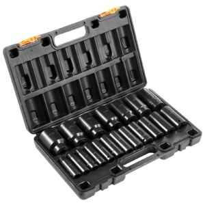 Impact Socket Set, 1/2" 19 Piece Impact Sockets, Deep Socket, 6-Point Sockets, 1/2 Inches Drive Socket Set Impact 3/8 inch - 1-1/2 inch, Cr-V Rugged Construction, with a Storage Cage