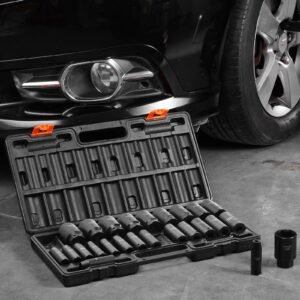 impact socket set 12 26 piece impact sockets deep socket 6 point sockets 12 inches drive socket set impact metric 10mm 36mm cr v rugged construction with a storage cage 1.jpg