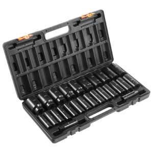 impact socket set 12 26 piece impact sockets deep socket 6 point sockets 12 inches drive socket set impact metric 10mm 36mm cr v rugged construction with a storage cage 5.jpg