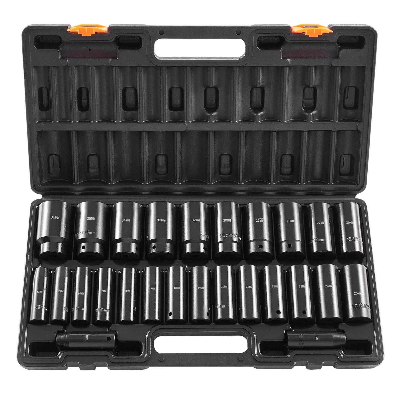 impact socket set 12 26 piece impact sockets deep socket 6 point sockets 12 inches drive socket set impact metric 10mm 36mm cr v rugged construction with a storage cage.jpg