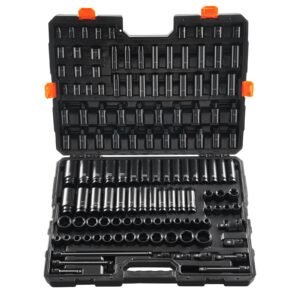 Impact Socket Set 130 Piece 3/8" & 1/2" - SAE & Metric Drive Socket Set - 6 Point Cr-Mo Alloy Steel for Auto Repair - Easy-to-Read Size Markings - Includes Storage Case