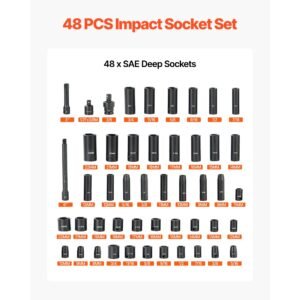 impact socket set 38 drive 48 piece socket set 6 point sockets sae 516 34 and metric 8 19 mm 21 22 mm easy to identify cr v alloy steel extension bar adapter and storage cage 2.jpg
