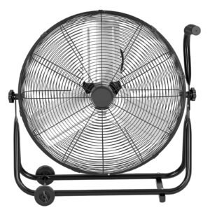 Industrial Shop Fan, 24 Inch Floor Drum Fan, High Velocity 7500 CFM, Heavy Duty Aluminum Blades, 3 Speeds, 360 Degree Tilt, Ideal for Commercial, Garage, Warehouse, Basement, Workshop, Black