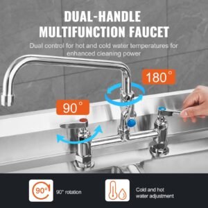 industrial sink faucet 44 tall 8 install space 12 rotating spout surface mount brass made with extendable sprayer suitable for singletriple basin 4.jpg