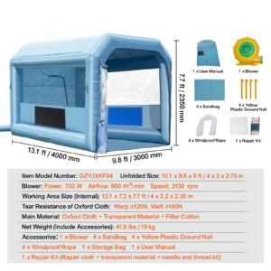 inflatable paint booth 131 x 98 x 9 ft inflatable spray booth with 750w powerful blower and air filter system portable car paint booth for motorcycle bicycle auto part painting 3.jpg
