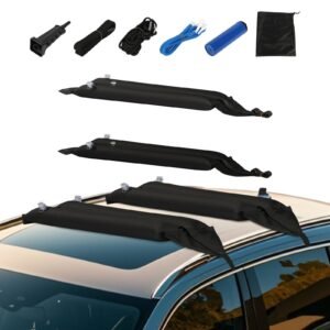 Inflatable Soft Roof Rack Bars, 37.6-Inch Universal Car Roof Rack Pads, 88LBS Loading Luggage Kayak Carrier with 2 Tie-Down Straps & Ropes, Hand Air Pump, Storage Bag for Canoes Surfboards SUPs