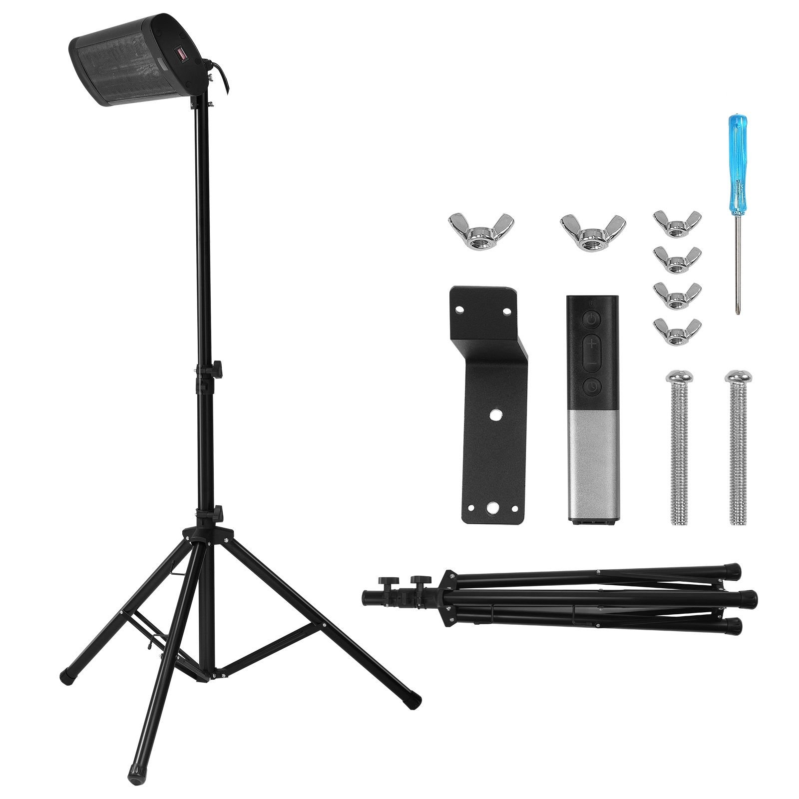 infrared heater, 1500w remote control electric space heater, led screen patio heater w/ 3 speeds & timer, outdoor/outdoor for porch,dining room,studio, with stand & mount to ceiling/wall,34in l
