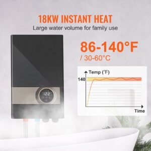 Instant Water Heater, 18kw Electric Tankless Water Boiler, Digital Temperature Display & Easy Installation & 24-Hour Water Supply, For Kitchen Bathroom Shower Mall Salon Shampoo ETL Listed