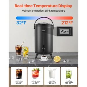 insulated beverage dispenser 32 gal12l stainless steel thermal drink server with spigot temp display suitable for hot and cold drinks for tea coffee water in cafes restaurants black 1.jpg