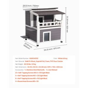 insulated cat house 2 story wooden cat shelter foam insulation feral kitty shelter with balcony waterproof cats condos for indoor outdoor 1 3 cats in winter 33 x 295 x 32 in 15.jpg