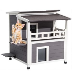 insulated cat house 2 story wooden cat shelter foam insulation feral kitty shelter with balcony waterproof cats condos for indoor outdoor 1 3 cats in winter 33 x 295 x 32 in 17.jpg