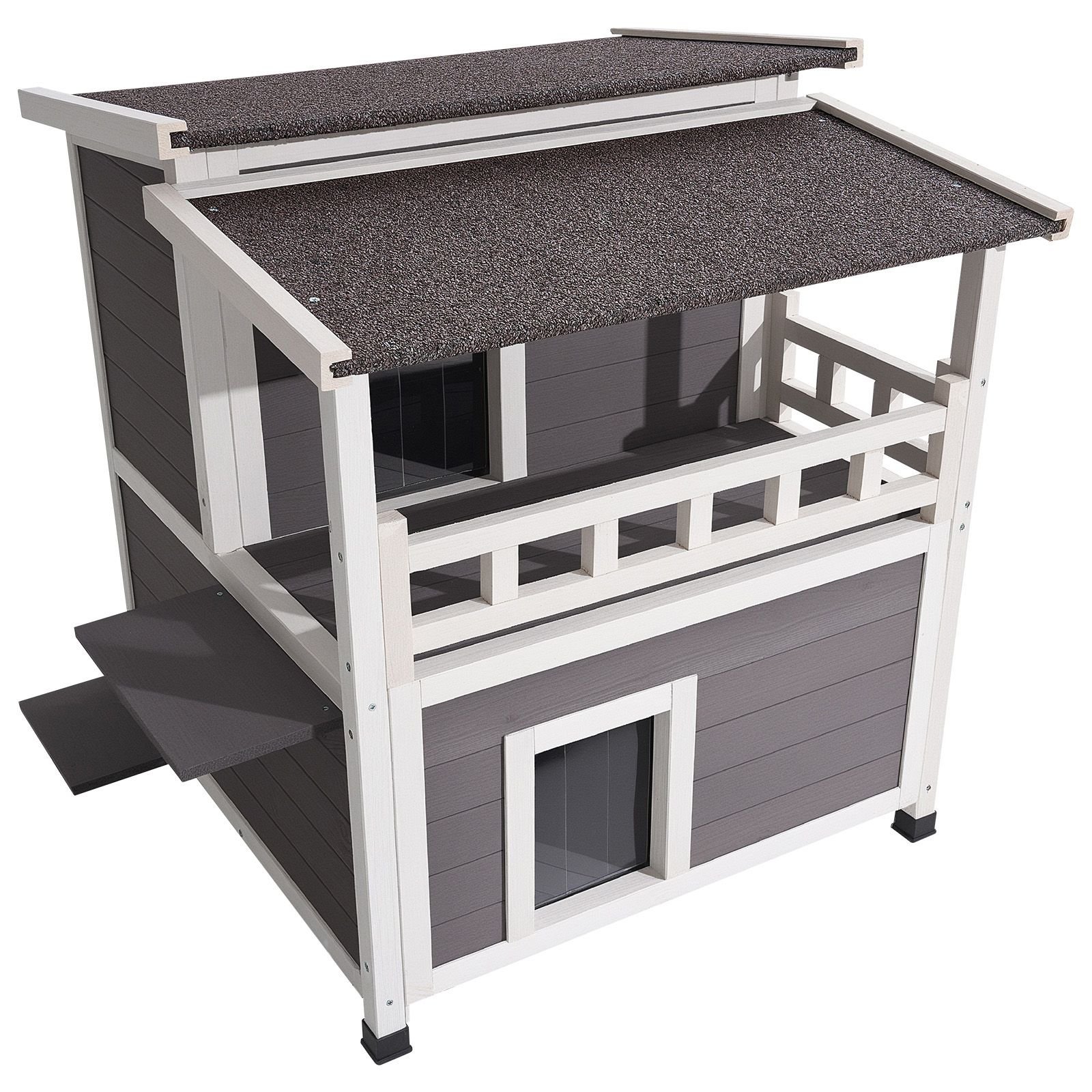 insulated cat house 2 story wooden cat shelter foam insulation feral kitty shelter with balcony waterproof cats condos for indoor outdoor 1 3 cats in winter 33 x 295 x 32 in 9.jpg