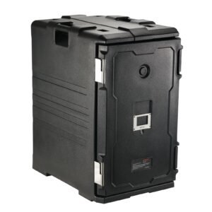 insulated food pan carrier 109 qt hot box for catering lldpe food box carrier wdouble buckles front loading food warmer whandles end loader wwheels for restaurant canteen etc black.jpg