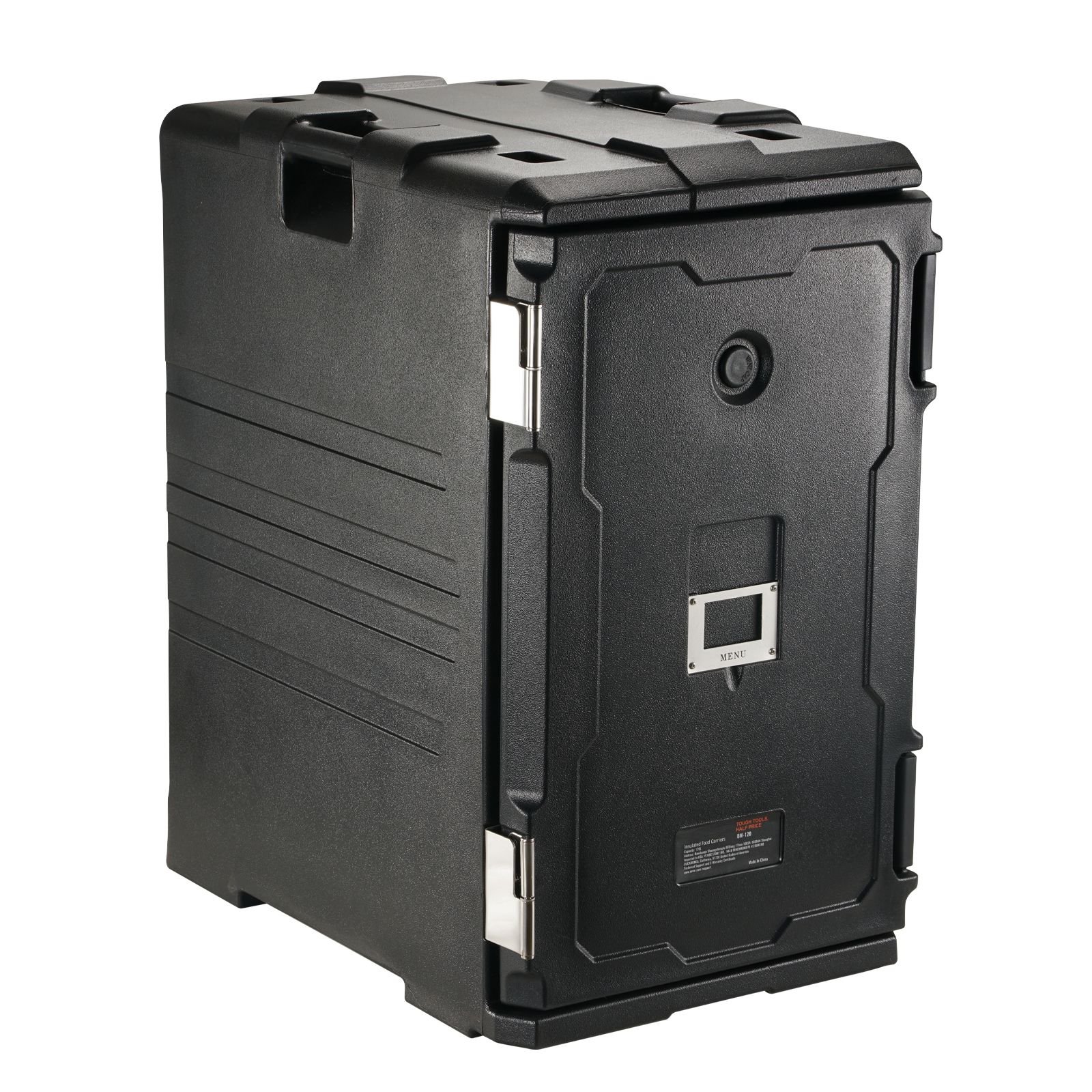 insulated food pan carrier 109 qt hot box for catering lldpe food box carrier wdouble buckles front loading food warmer whandles end loader wwheels for restaurant canteen etc black.jpg