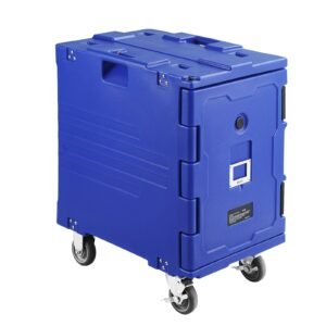 insulated food pan carrier 82 qt hot box for catering lldpe food box carrier wone piece buckle front loading food warmer whandles end loader wwheels for restaurant canteen etc blue 1.jpg