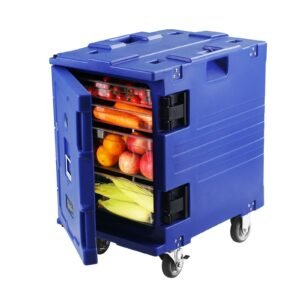 insulated food pan carrier 82 qt hot box for catering lldpe food box carrier wone piece buckle front loading food warmer whandles end loader wwheels for restaurant canteen etc blue 3.jpg