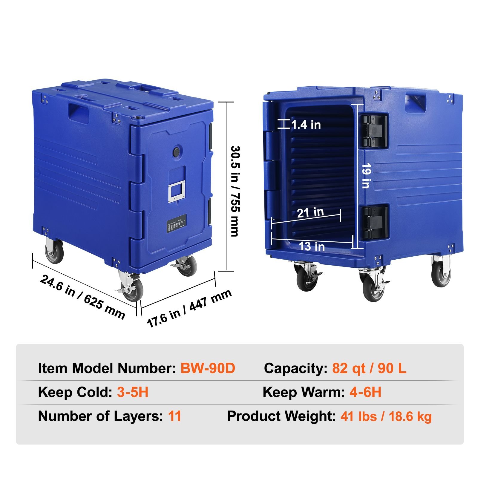 insulated food pan carrier 82 qt hot box for catering lldpe food box carrier wone piece buckle front loading food warmer whandles end loader wwheels for restaurant canteen etc blue.jpg
