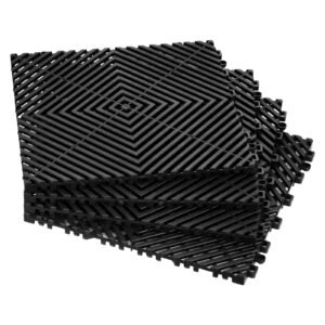 Interlocking Drainage Mat, 12' x 12' Modular Interlocking Cushion, 40 Pcs Splicing Drainage Mats, Non-Slip Black PP Drainage Floor Tile and Shower Mat, for Garage, Garden, Kitchen & Outdoor
