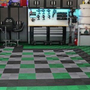 Interlocking Drainage Mat, 12' x 12' Modular Interlocking Cushion, 55 Pcs Splicing Drainage Mats, Non-Slip Gray PP Drainage Floor Tile and Shower Mat, for Garage, Garden, Kitchen & Outdoor