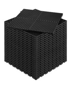 Interlocking Drainage Mat, 15.7' x 15.7' Modular Interlocking Cushion, 24 Pcs Splicing Drainage Mats, Non-Slip Black PP Drainage Floor Tile and Shower Mat, for Garage, Garden, Kitchen & Outdoor
