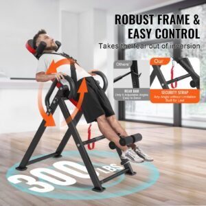 inversion table 300 lbs capacity heavy duty inversion table decompression back stretcher machine strength training equipment with headrest ankle lock adjustable protective belt redblack 1.jpg