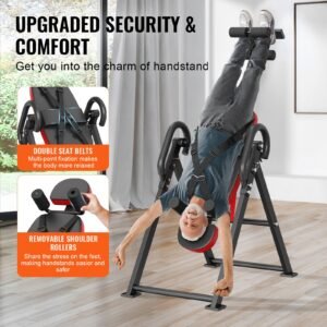 inversion table 300 lbs capacity heavy duty inversion table decompression back stretcher machine strength training equipment with headrest ankle lock adjustable protective belt redblack 2.jpg