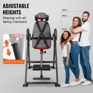 inversion table 300 lbs capacity heavy duty inversion table decompression back stretcher machine strength training equipment with headrest ankle lock adjustable protective belt redblack 4.jpg