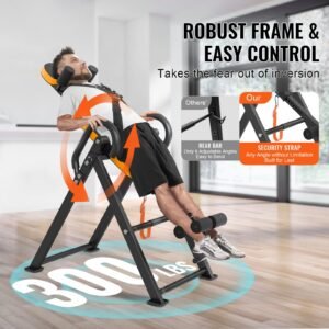 inversion table 300lbs capacity heavy duty inversion table decompression back stretcher machine strength training equipment with headrest ankle lock adjustable protective belt orangeblack 1.jpg