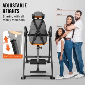 inversion table 300lbs capacity heavy duty inversion table decompression back stretcher machine strength training equipment with headrest ankle lock adjustable protective belt orangeblack 4.jpg
