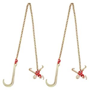 J Hook Chain, 2PCS 5/16" x 6' G80 15" Long Shank J Hook Tow Chain with RTJ Cluster Hook & Grab Hook, 5400 lbs Working Load, Heavy Duty Transport Truck Chain for Wrecker Recovery Trailer Towing