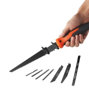 Jab Saw, 6 in Keyhole Saw with Soft Grip Handle, 8-In-1 Multi-Blades Drywall Jab Saw, Sharp Jab Saw with Triple Ground Teeth, for Cutting Drywall Wood Metel Plastic Plywood Wallboard Thin Sheet