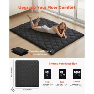 japanese tatami mat queen size foldable japanese tatami mattress futon mattress with storage bag fastener 9 layer floor mat for sleeping dorm meditation yoga 80 x 60 x 35 in black 1.jpg