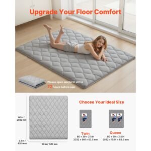 japanese tatami mat queen size foldable japanese tatami mattress futon mattress with storage bag fastener 9 layer floor mat for sleeping dormitory meditation yoga 80 x 60 x 25 in gray 1.jpg