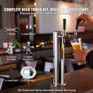 kegerator tower kit dual taps beer conversion kit stainless steel keg beer tower dispenser with dual gauge cga320 regulator d system keg coupler self closing spring for party bar home 1.jpg