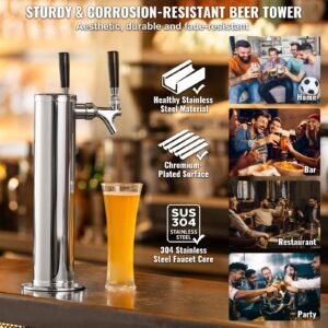kegerator tower kit dual taps beer conversion kit stainless steel keg beer tower dispenser with dual gauge cga320 regulator d system keg coupler self closing spring for party bar home 4.jpg