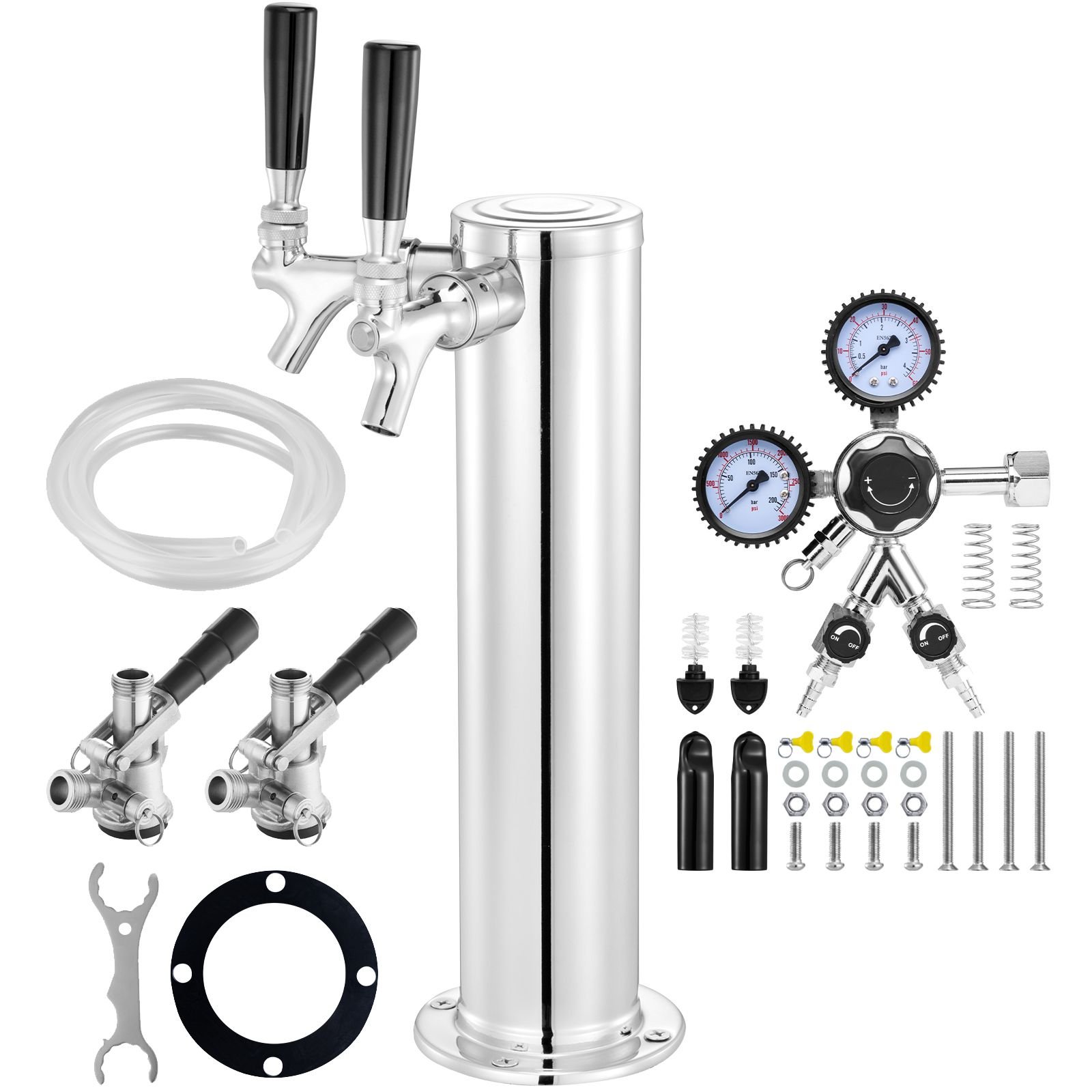 kegerator tower kit dual taps beer conversion kit stainless steel keg beer tower dispenser with dual gauge cga320 regulator d system keg coupler self closing spring for party bar home.jpg