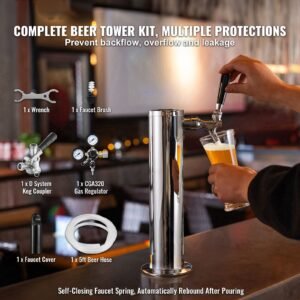 kegerator tower kit single tap beer conversion kit stainless steel keg beer tower dispenser with dual gauge cga320 regulator d system keg coupler self closing spring for party bar home 1.jpg