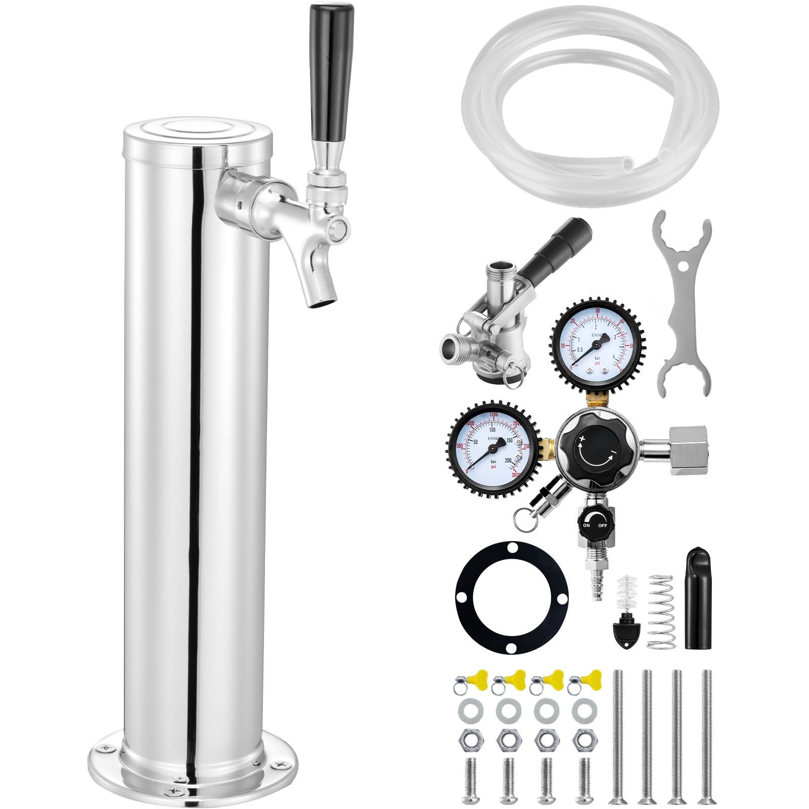 kegerator tower kit single tap beer conversion kit stainless steel keg beer tower dispenser with dual gauge cga320 regulator d system keg coupler self closing spring for party bar home.jpg
