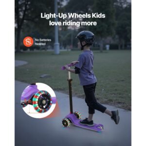 kick scooter for kids ages 3 3 wheel toddler scooter with light up wheels adjustable height handlebar wide anti slip deck lightweight aluminum frame for boys girls up to 165 lbs purple 2.jpg