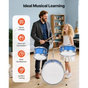 kids drum set 3 piece 14 in junior drum sets beginner drums set with adjustable throne cymbal two pairs of drumsticks musical learning drums instruments kit for children ages 6 13 blue 4.jpg