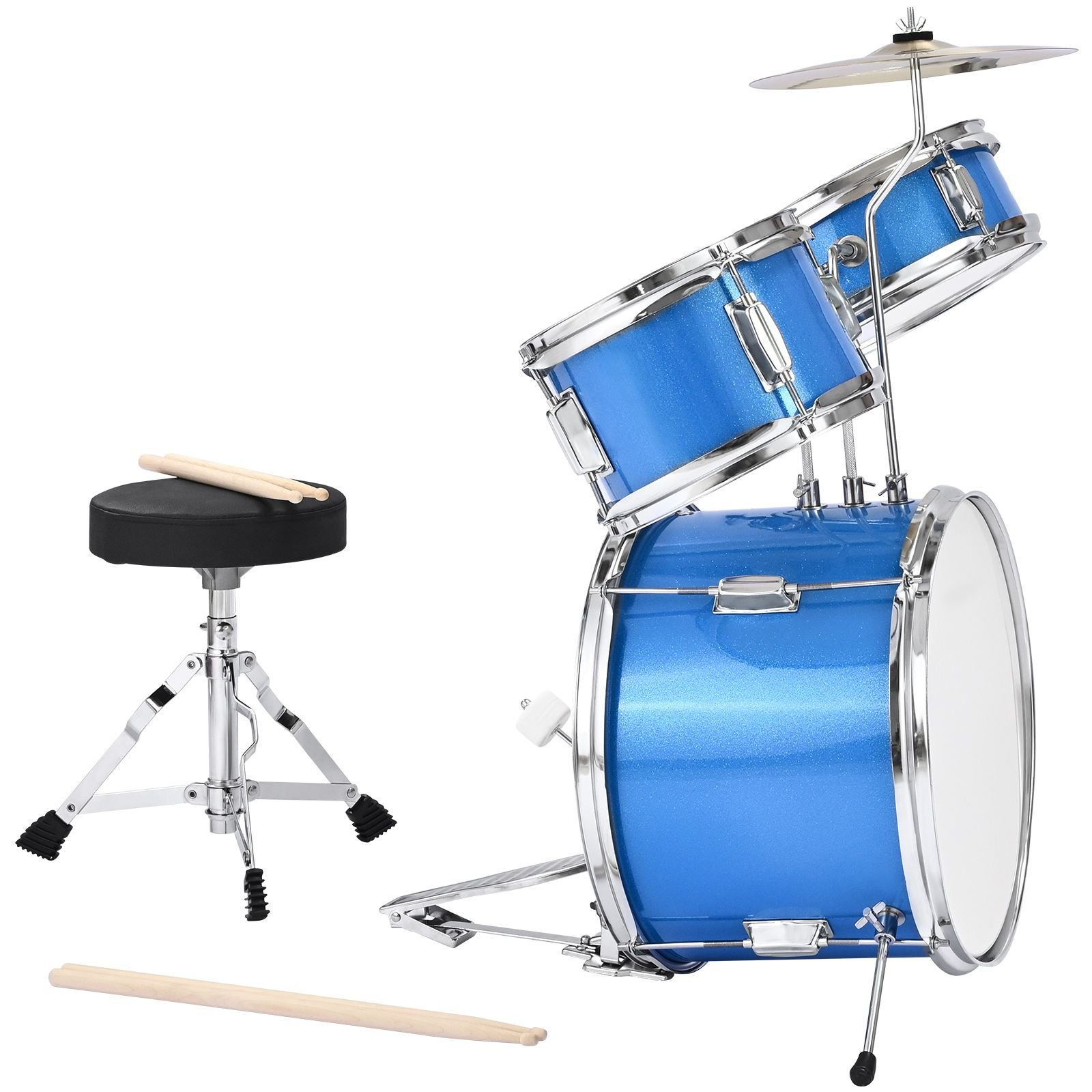 kids drum set 3 piece 14 in junior drum sets beginner drums set with adjustable throne cymbal two pairs of drumsticks musical learning drums instruments kit for children ages 6 13 blue.jpg